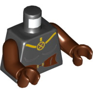 Lego Torso Bodysuit, X-Men Logo and Reddish Brown Belt Print, Reddish Brown Arms and Hands / Black