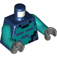 Lego Torso Pixelated Dark Turquoise, and Black Squares print, Dark Turquoise Arms, Dark Bluish Gray Hands / Dark Blue