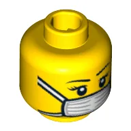 Minifig Head Surgeon, Thin Eyebrows, Eyelashes and White Surgical Mask Print [Blocked Open Stud] / Yellow