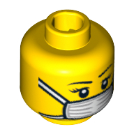 Lego Minifig Head Surgeon, Thin Eyebrows, Eyelashes and White Surgical Mask Print [Blocked Open Stud] / Yellow