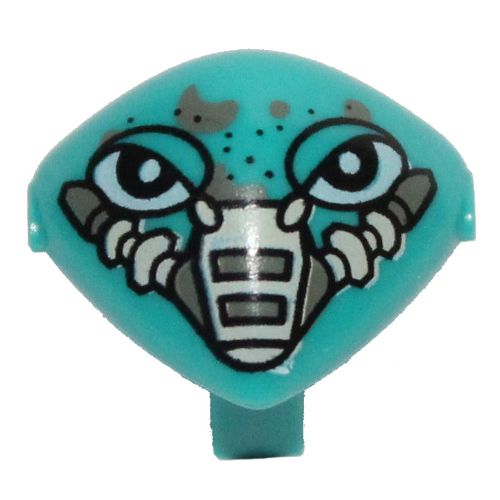 Lego Minifig Head Special with Clip and Mouth Cover Device and Freckles Print (Martian) / Dark Turquoise