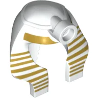 Headdress Nemes (Mummy) with Stud, Gold Stripes Thick at Top and 9 Gold Stripes Thin at Sides Print / White