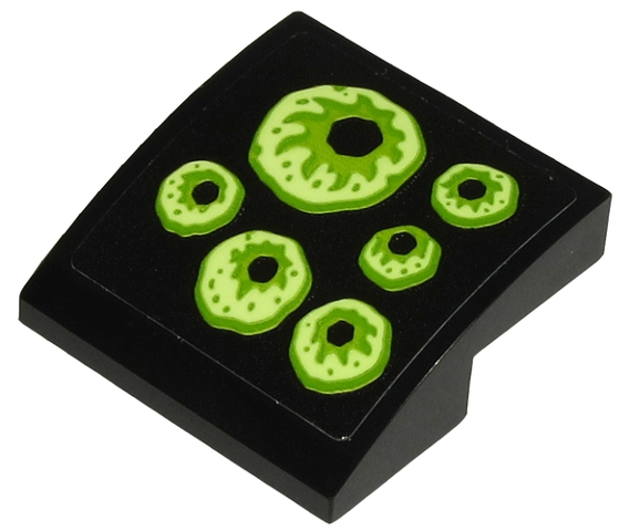 Lego Slope, Curved 2 x 2 x 2/3 Inverted with 6 Yellowish Green Eyes on Black Background Pattern Model Right Side (Sticker) - Set 70432