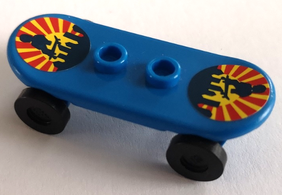 Lego Minifigure, Utensil Skateboard Deck with City Skyline Sunset and Skateboarder Pattern (Stickers) with Black Wheels (42511pb08 / 2496) - Set 8403