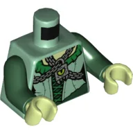 Torso, Dress with Green Collar and Laces, Chain with Padlock with Lime Eye Print, Dark Green Arms, Yellowish-Green Hands / Sand Green