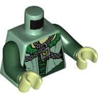 Lego Torso Dress with Green Collar and Laces, Chain with Padlock with Lime Eye Print, Dark Green Arms, Yellowish-Green Hands / Sand Green