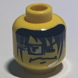 Minifig Head Arrow, Eyebrows, Long Hair, Headset and Square Eye Device Print / Yellow