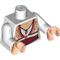 Lego Torso Blouse with Keyhole Neckline, Ornate Vest and Red Sash Print, White Arms, Light Nougat Hands / White