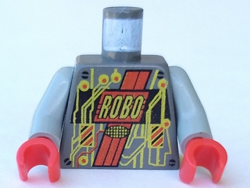 Lego Torso Space RoboForce with Gold 'ROBO' and Circuitry, Red Stripes, Black Panel and Screws Pattern / Light Gray Arms / Red Hands