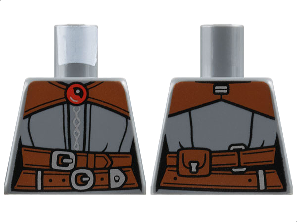 Lego Torso Female Robe, Reddish Brown Shoulders, Belts, Silver Buckles and Trim, Red Jewel Pattern