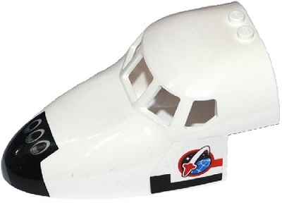 Lego Aircraft Fuselage Forward Top Curved 6 x 10 x 4 with 5 Window Panes with Shuttle Nose Pattern and Space Logo on Transparent Background on Both Sides (Stickers) - Set 60078