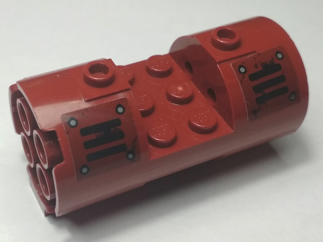 Lego Cylinder 3 x 6 x 2 2/3 Horizontal - Square Connections with Black Vents and Rivets Pattern Model Right Side (Stickers) - Set 70009
