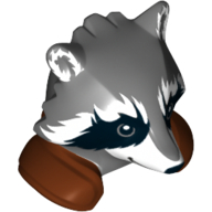 Lego Minifig Head Special, Raccoon with Reddish Brown Shoulder Pads and Smile Print (Rocket) / Dark Bluish Gray