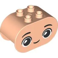 Duplo Brick 2 x 4 x 2 Rounded Ends with Happy Face, Smile Print / Light Nougat