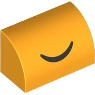 Brick Curved 1 x 2 x 1 No Studs with Black Smile Print / Bright Light Orange