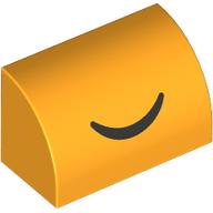 Lego Brick Curved 1 x 2 x 1 No Studs with Black Smile print / Bright Light Orange