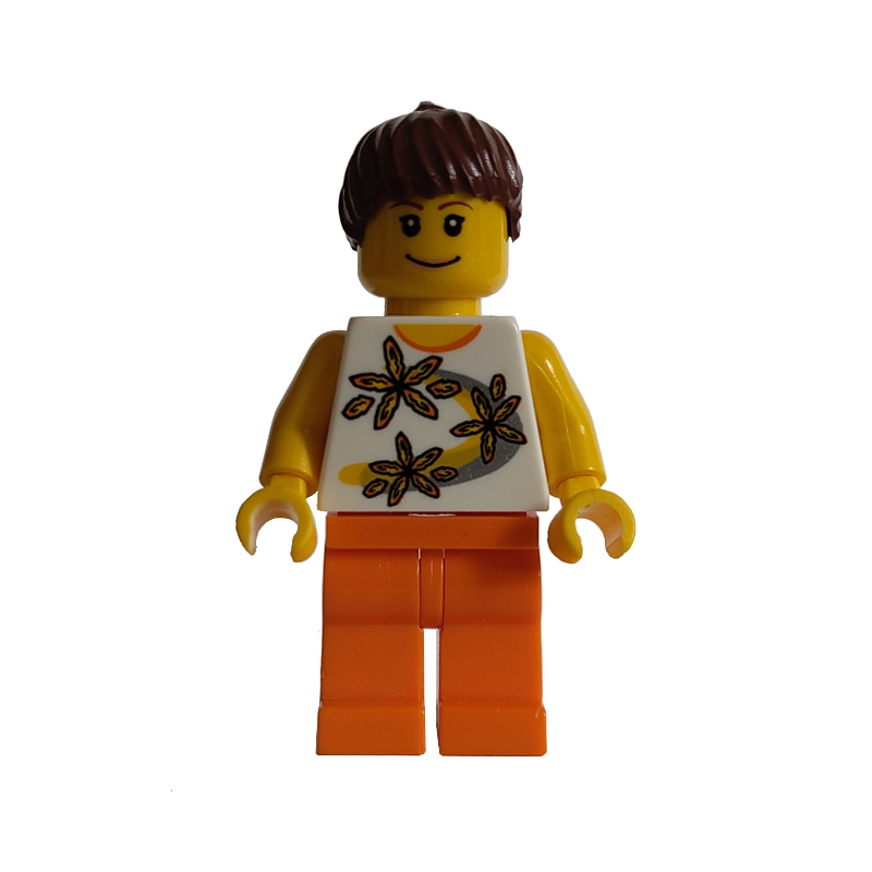 Lego White Torso, Orange Legs, Reddish Brown Hair