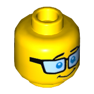 Lego Minifig Head Paul, Blue Tinted Glasses, Brown Eyebrows, Shocked / Smile Print / Yellow