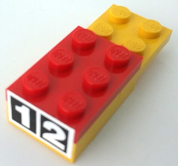 Lego Stickered Assembly 5 x 2 x 1 with White Number 1 and 2 on Black Squares Pattern (Sticker) - Set 6378
