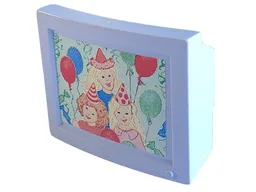 Scala TV / Computer Monitor with Balloons and 3 Girls with Party Hats Pattern (Sticker) - Set 3243 / Light Violet
