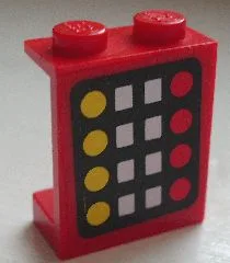 Panel 1 x 2 x 2 - Solid Studs with 4 Yellow Circles, 8 White Squares and 4 Red Circles on Black Background Pattern (Sticker) - Set 6385