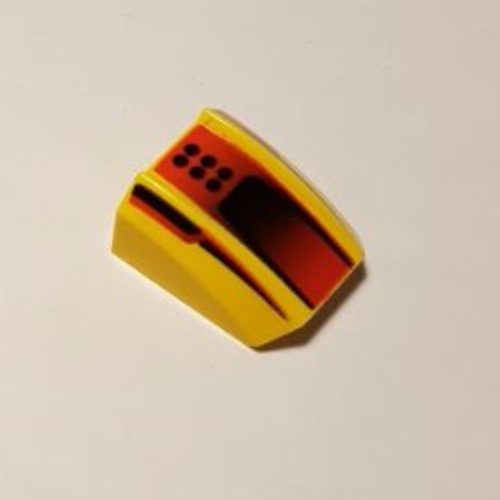 Lego Brick Curved 2 x 2 with Lip, No Studs with Black Dots and Scoop on Red Print / Yellow