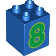 Duplo Brick 2 x 2 x 2 with Green '8' Print / Blue