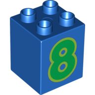 Lego Duplo Brick 2 x 2 x 2 with Green '8' Print / Blue