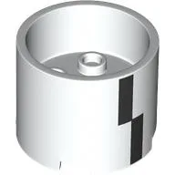 Brick Round 3 x 3 x 2 Recessed Center with 2 x 2 Studs and Axle Hole and Black Rectangles Print / White