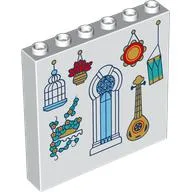 Panel 1 x 6 x 5 with Birdcage, Flower Pot, Plant, Musical Instruments, Arched Window Print / White