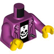Lego Torso Jacket with Zipper Pockets, Open over Black Undershirt with White Skull / 'Tour' Print, Magenta Arms, Yellow Hands / Magenta
