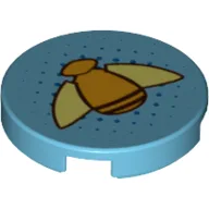 Tile Round 2 x 2 with Bumblebee with Shiny Orange Body and Yellow Wings on Dotted Background Print / Medium Azure