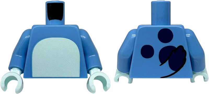 Lego Torso with Light Aqua Stomach, Dark Blue Spots and Tail on Back Pattern / Medium Blue Arms / Light Aqua Hands