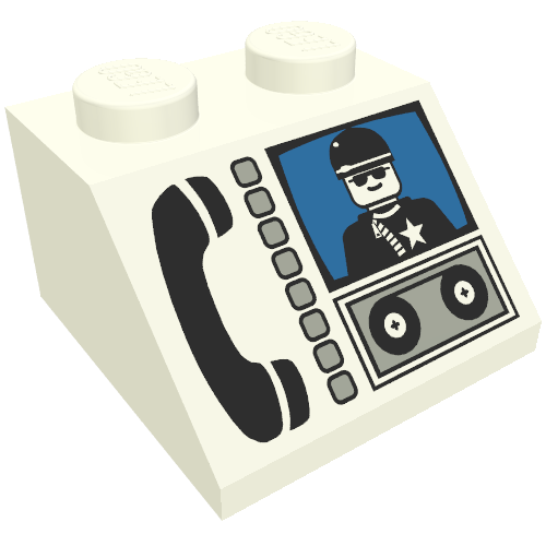 Lego Brick Sloped 45° 2 x 2 with Phone and Minifig Print / White