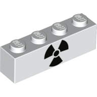 Lego Brick 1 x 4 with Nuclear Radiation Logo / White