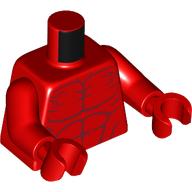 Lego Torso, Dark Red Muscles print, Red Arms and Hands / Red