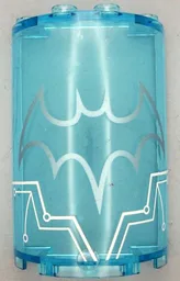 Cylinder Half 2 x 4 x 5 with 1 x 2 Cutout with Metallic Light Blue Batman Logo and White Circuitry Pattern (Sticker) - Set 41239