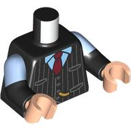 Lego Torso, Dual Molded Arms, Silver Stripes Jacket, Dark Red Tie, Bright Light Blue Shirt print, Bright Light Blue Sleeves Pattern, Black Arms, Light Nougat Hands / Black