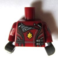Lego Torso Jacket with Dark Bluish Gray Collar, Silver Side Clasps and Gold Badge Pattern (Rocket) / Dark Red Arms Printed / Dark Bluish Gray Hands