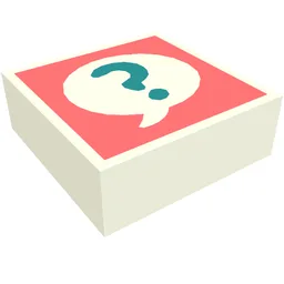 Tile 1 x 1 with Dark Turquoise Question Mark in White Bubble on Coral Background Print / White
