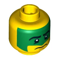 Minifig Head Aztec Warrior, Green War Paint Print / Yellow