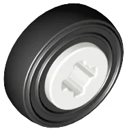 Wheel 8mm D. x 6mm with Black Tire 14mm D. x 4mm Smooth Small Single (4624 / 3139) / White