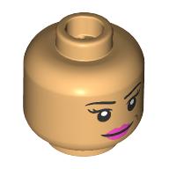 Lego Minifig Head Madam Malkin, Dark Pink Lips, Stern Smile/Open Mouth Happy / Warm Tan