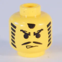 Minifig Head Ninja / Actor, Moustache Angry Eyebrows and Striped Sideburns Print [Blocked Open Stud] / Yellow