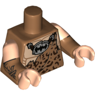 Lego Torso, Dual Molded Arms, Muscles with Animal Spots, Stone Batman Logo Pendant Print, Light Nougat Sleeves Pattern, Medium Nougat Arms with Fur Cuffs Print, Light Nougat Hands / Medium Nougat