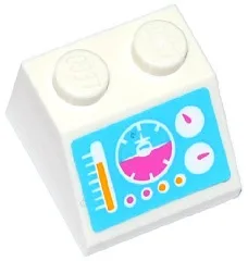 Slope 45 2 x 2 with Airplane Horizon Indicator, White Gauges, Bright Light Orange and Dark Pink Buttons on Medium Azure Background Pattern (Sticker) - Set 41100
