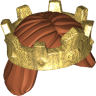 Lego Hair and Crown, Mid-Length Straight with Gold Crown Print / Dark Orange