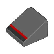 Brick Sloped 30° 1 x 1 x 2/3 with Black/Red Stripe Print / Dark Bluish Gray