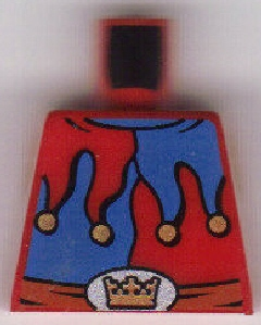 Lego Torso Castle Fantasy Era Red and Blue Jester's Collar, Crown on Buckle Pattern