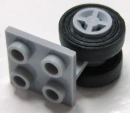 Plate, Modified 2 x 2 Thin with Dual Wheels Holder - Split Pins with Light Bluish Gray Wheels and Black Tires (4870 / 4624 / 3139)